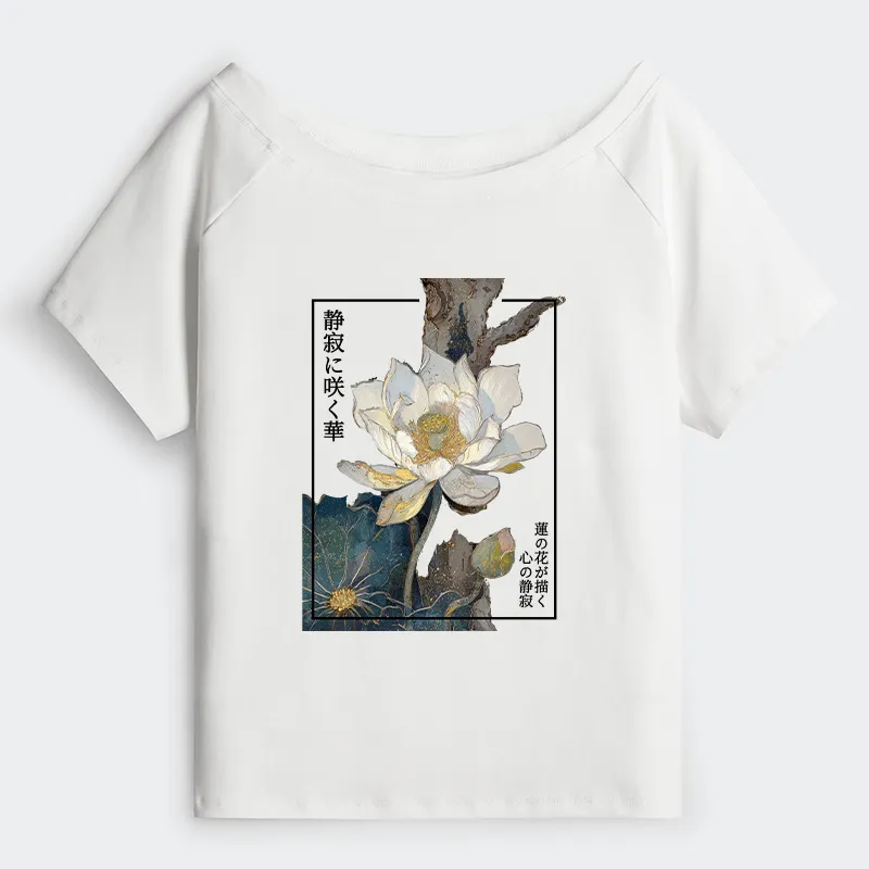 Tokyo-Tiger Blooming Lotus Japan Off Shoulder T-Shirt