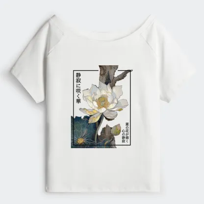 Tokyo-Tiger Blooming Lotus Japan Off Shoulder T-Shirt