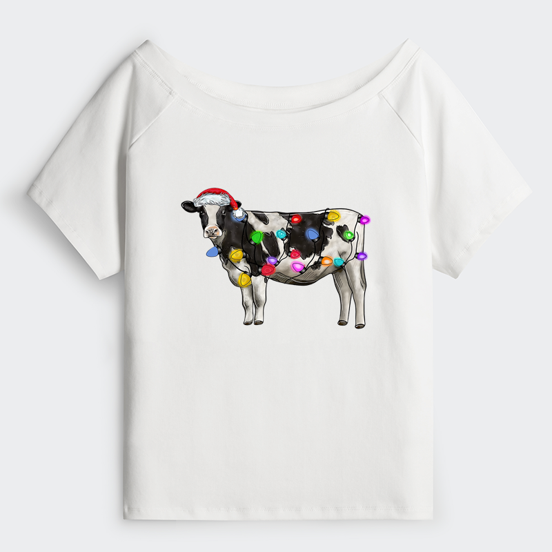 Tokyo-Tiger Christmas Cow Off Shoulder T-Shirt