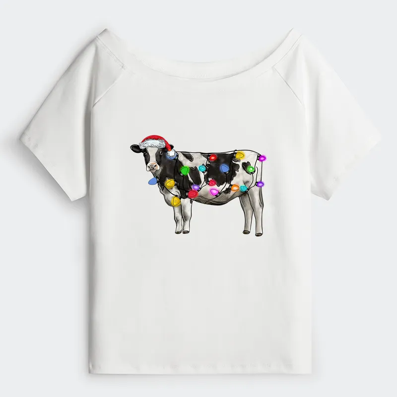 Tokyo-Tiger Christmas Cow Off Shoulder T-Shirt