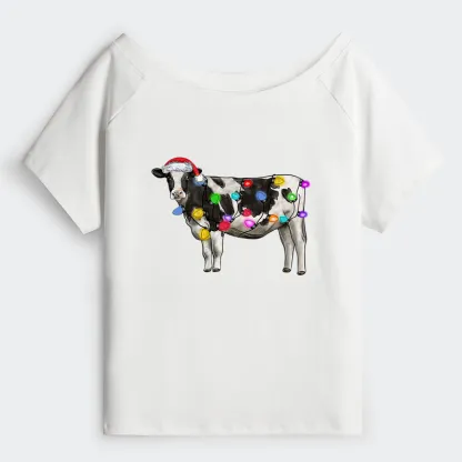 Tokyo-Tiger Christmas Cow Off Shoulder T-Shirt