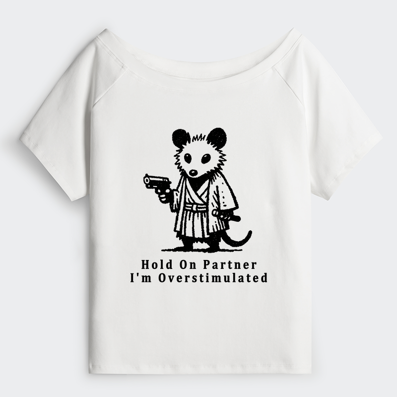 Tokyo-Tiger Funny Possum Samurai Off Shoulder T-Shirt