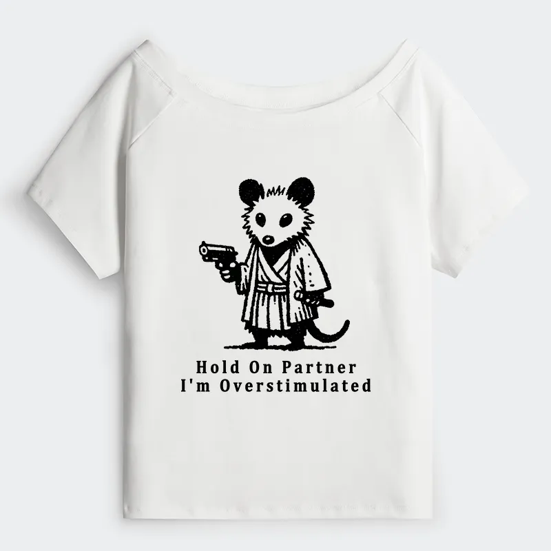 Tokyo-Tiger Funny Possum Samurai Off Shoulder T-Shirt
