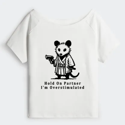 Tokyo-Tiger Funny Possum Samurai Off Shoulder T-Shirt