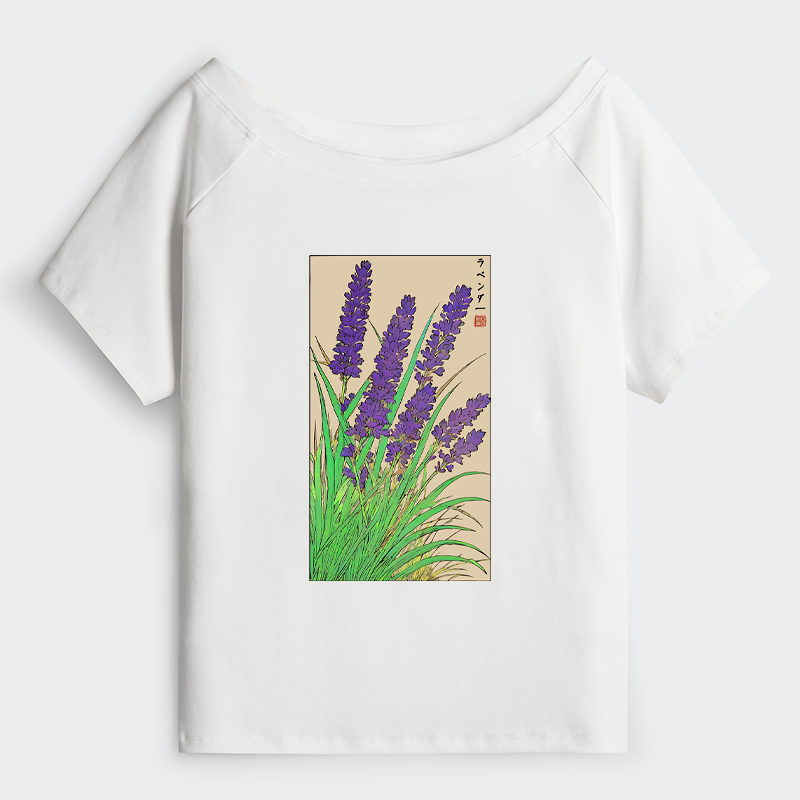 Tokyo-Tiger Japanese Lavender Off Shoulder T-Shirt