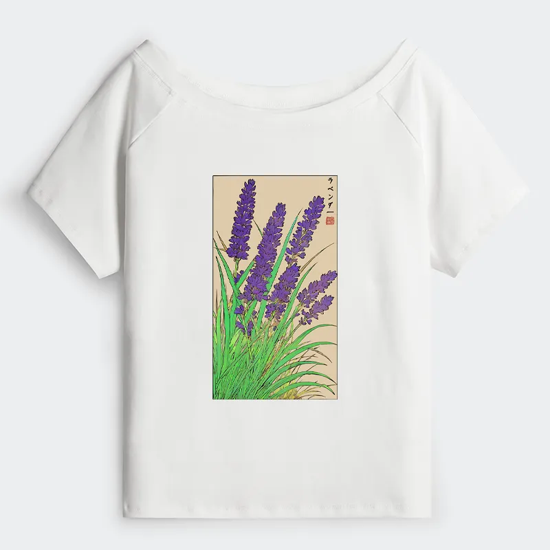 Tokyo-Tiger Japanese Lavender Off Shoulder T-Shirt