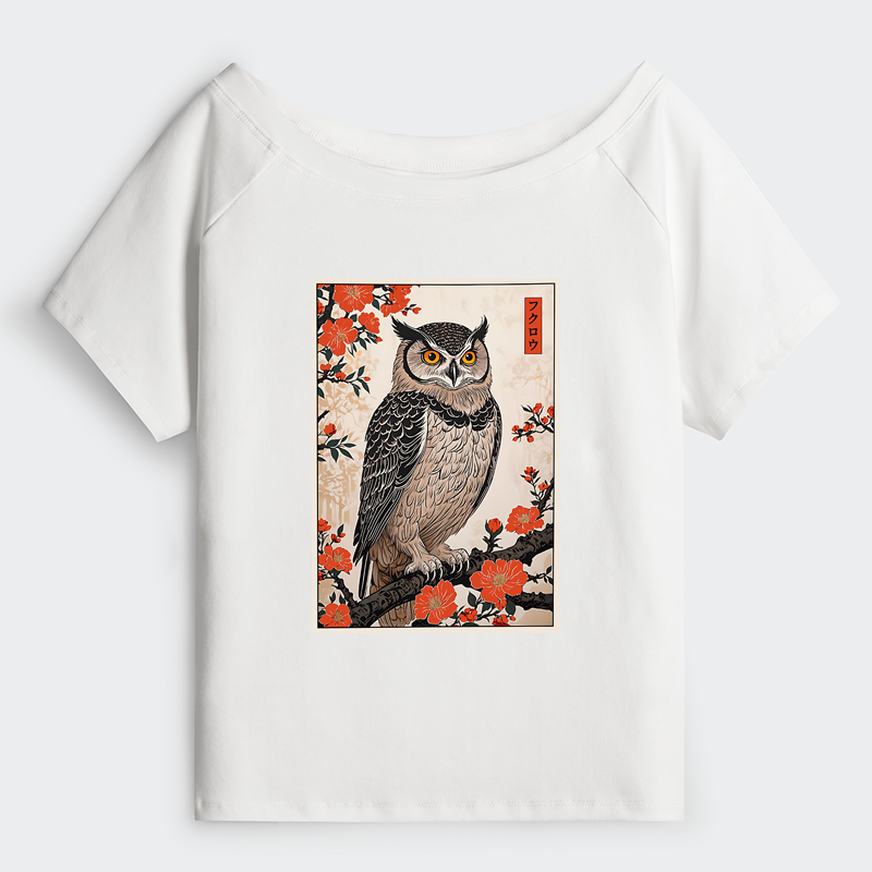 Tokyo-Tiger Vintage Japanese Owl Off Shoulder T-Shirt