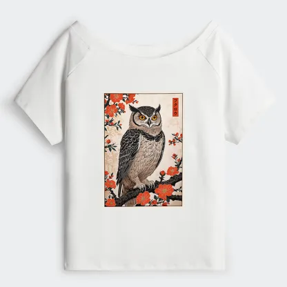 Tokyo-Tiger Vintage Japanese Owl Off Shoulder T-Shirt