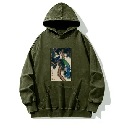 Tokyo-Tiger Peacocks in Snowy Pines Washed Hoodie