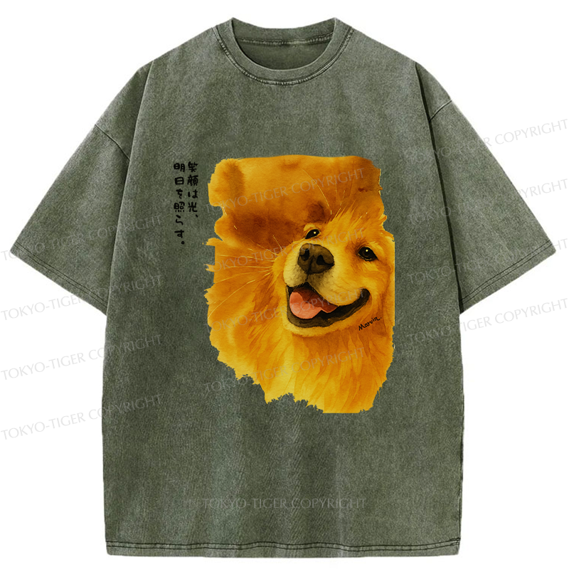 Tokyo-Tiger Smiling Golden Retriever Washed T-Shirt
