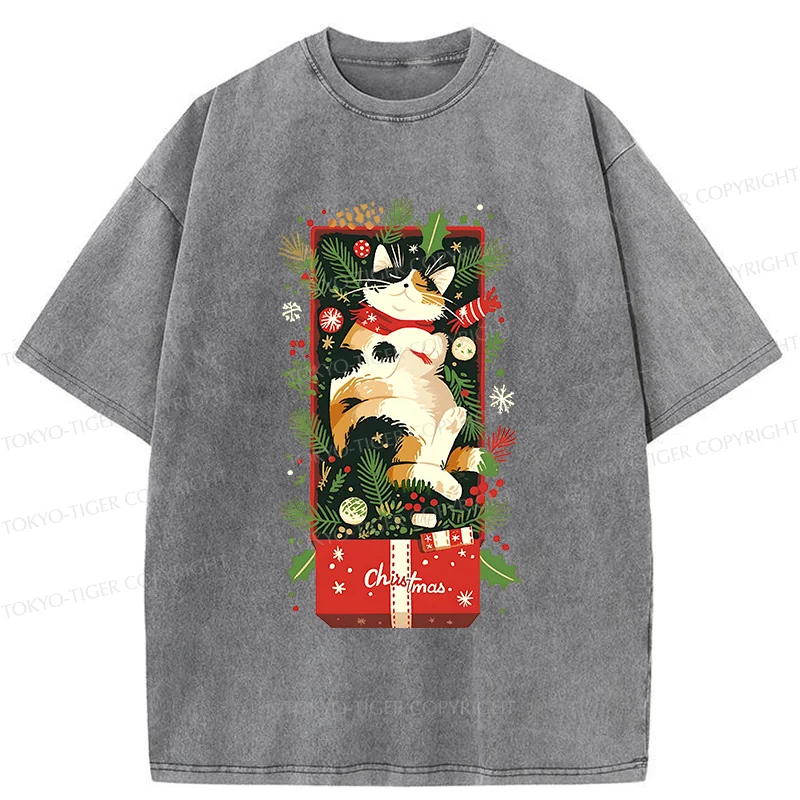 Tokyo-Tiger Christmas Gift Cat Washed T-Shirt