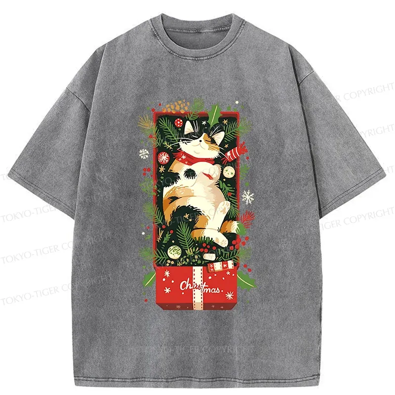 Tokyo-Tiger Christmas Gift Cat Washed T-Shirt