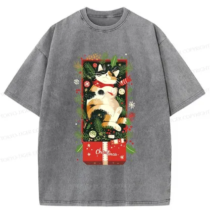 Tokyo-Tiger Christmas Gift Cat Washed T-Shirt