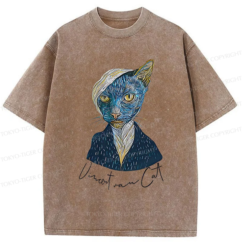 Tokyo-Tiger Van Gogh's Self-portrait Cat Washed T-Shirt