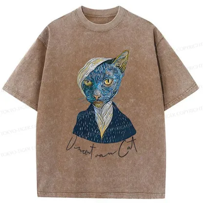 Tokyo-Tiger Van Gogh's Self-portrait Cat Washed T-Shirt