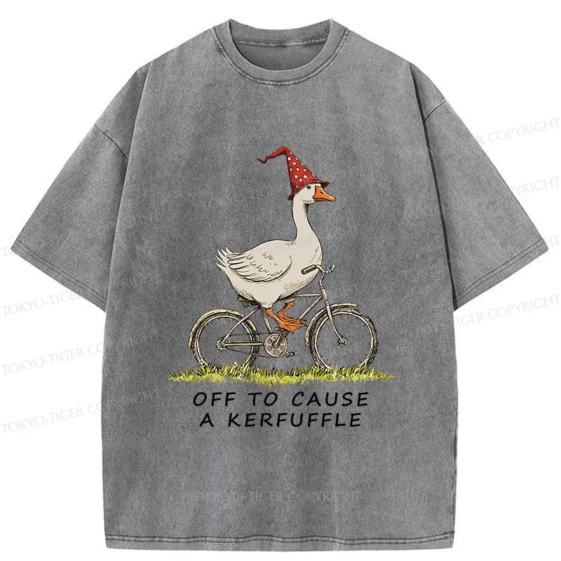 Tokyo-Tiger Stupid Goose Riding A Bicycle Washed T-Shirt