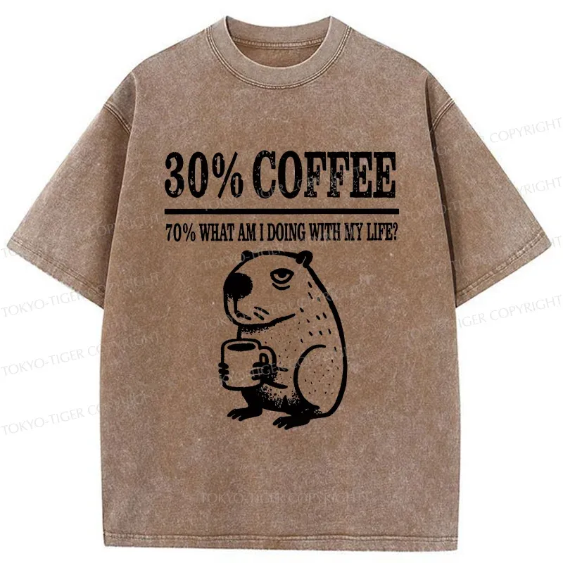 Tokyo-Tiger Capybara Drinking Coffee Washed T-Shirt