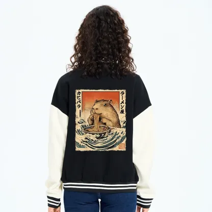 Tokyo-Tiger Hamster Eating Ramen Varsity Jacket