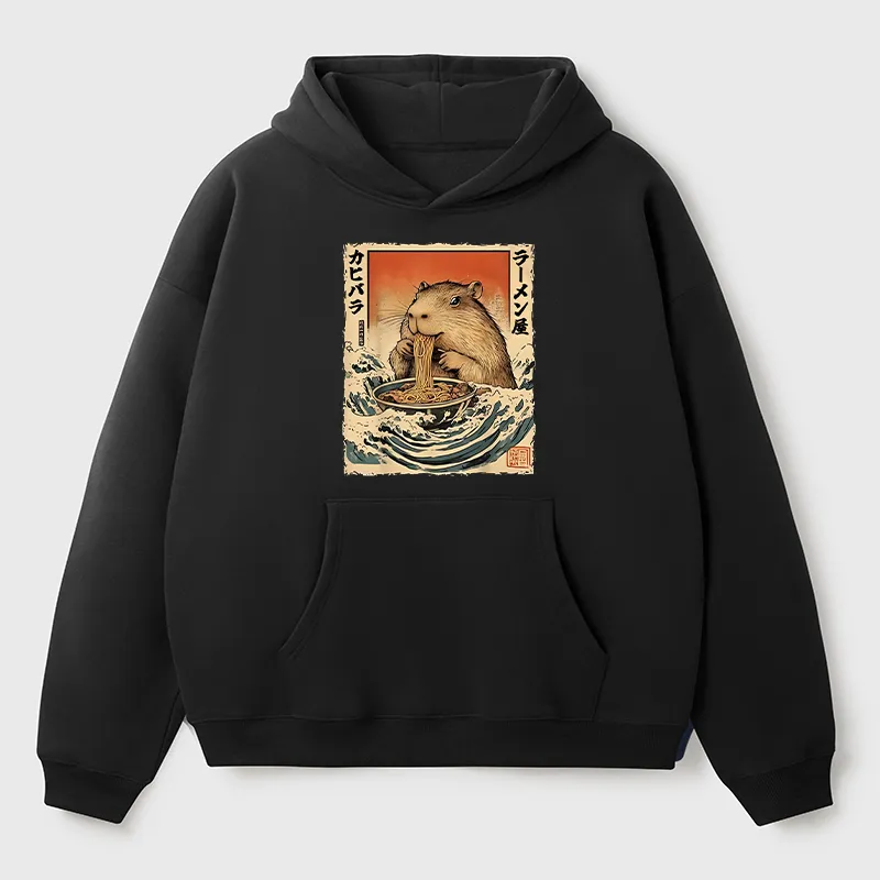Tokyo-Tiger Hamster Eating Ramen Fleece Hoodie