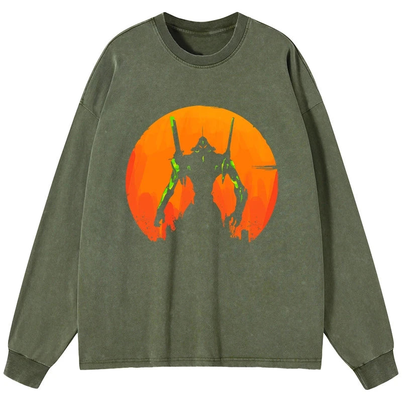 Tokyo-Tiger Robot Warrior Vintage Washed Long Sleeve T-Shirt