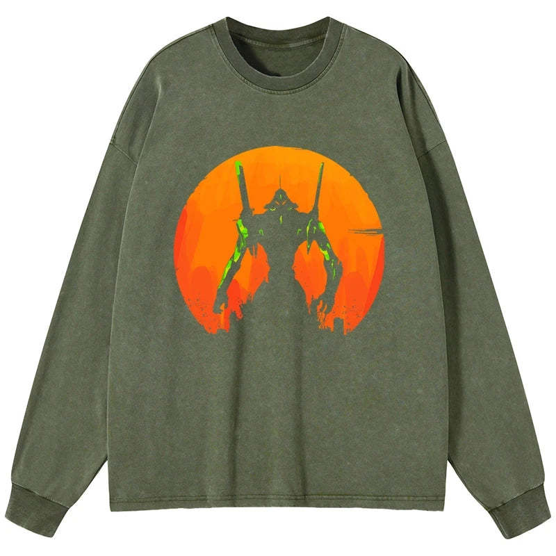 Tokyo-Tiger Robot Warrior Vintage Washed Long Sleeve T-Shirt
