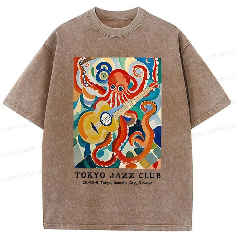 Tokyo-Tiger Japanese Octopus Playing Guitar Washed T-Shirt