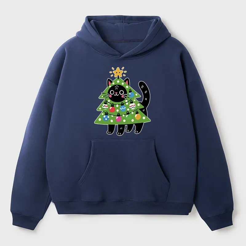 Tokyo-Tiger Christmas Tree Cat Aldult Fleece Hoodie