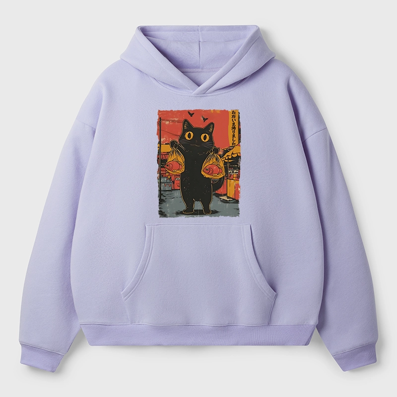 Tokyo-Tiger Cat Fishing Japanese Aldult Fleece Hoodie