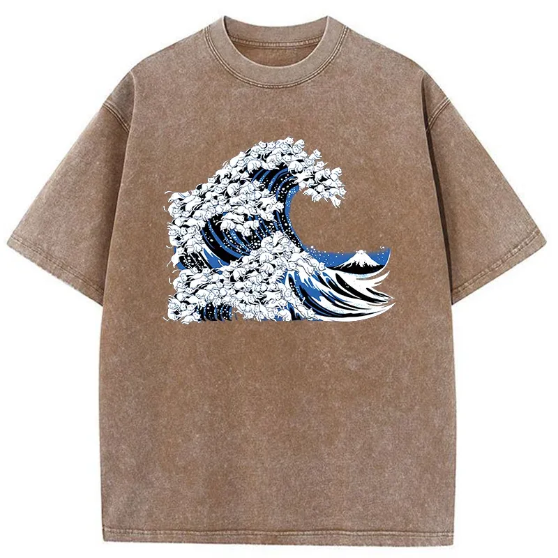 Tokyo-Tiger Japanese Cat Wave Washed T-Shirt