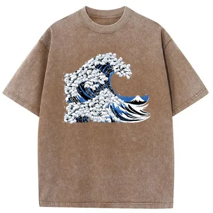 Tokyo-Tiger Japanese Cat Wave Washed T-Shirt