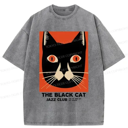 Tokyo-Tiger Minimalist Black Cat Washed T-Shirt