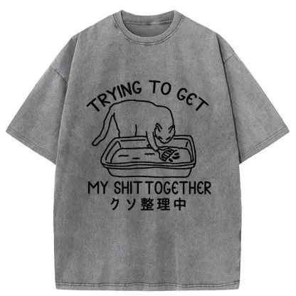 Tokyo-Tiger Cat Cleaning The Toilet Washed T-Shirt