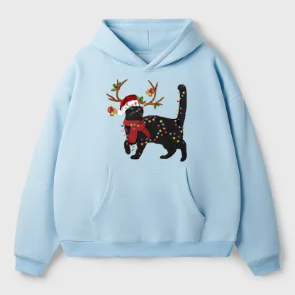 Tokyo-Tiger Christmas Black Cat Aldult Fleece Hoodie