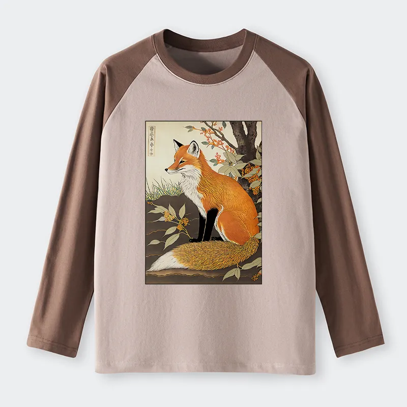 Tokyo-Tiger Ukiyo-e Fox Raglan Long Sleeve T-shirt