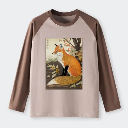 Tokyo-Tiger Ukiyo-e Fox Raglan Long Sleeve T-shirt