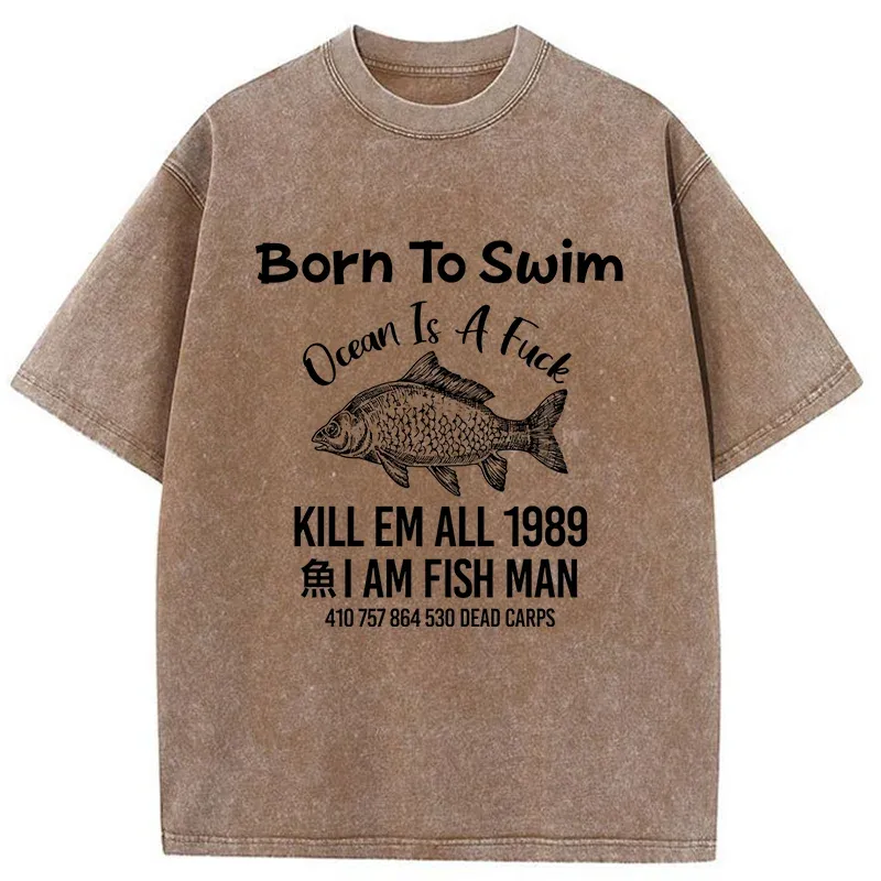 Tokyo-Tiger Born To Swim Funny Washed T-Shirt