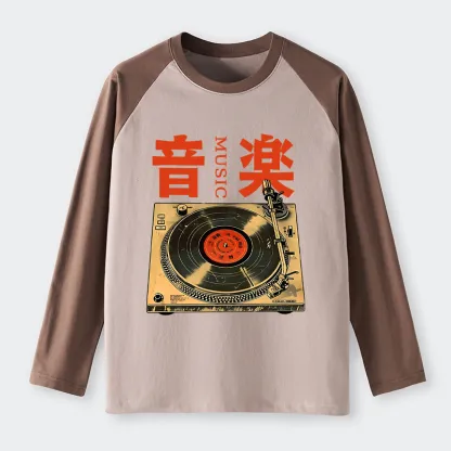 Tokyo-Tiger Retro Music Record Player Raglan Long Sleeve T-shirt