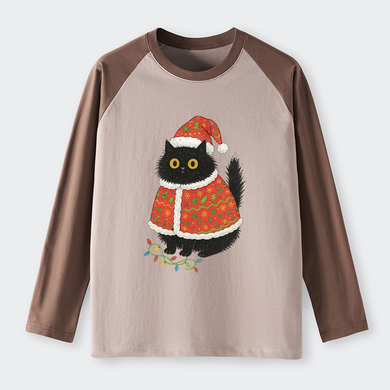 Tokyo-Tiger Cat Wearing Santa Hat Raglan Long Sleeve T-shirt