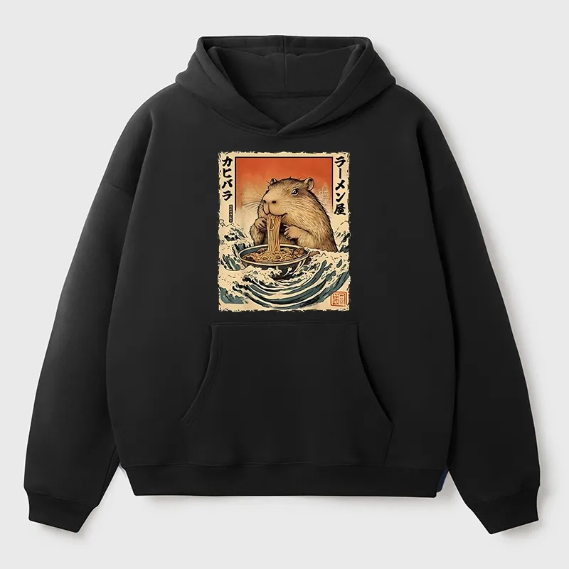 Tokyo-Tiger Hamster Eating Ramen Aldult Fleece Hoodie