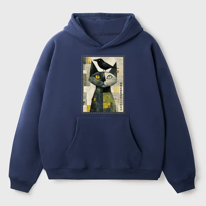 Tokyo-Tiger The Cat And The Crow Are Planning To Rule The World Aldult Fleece Hoodie