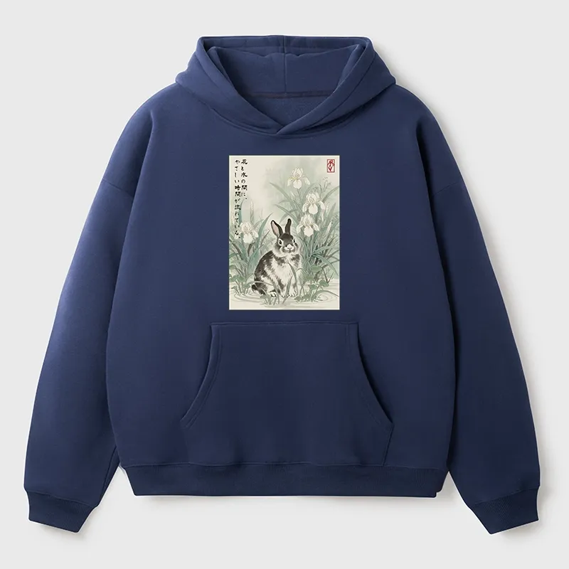 Tokyo-Tiger Little Rabbit Beneath the Blooming Irises Aldult Fleece Hoodie