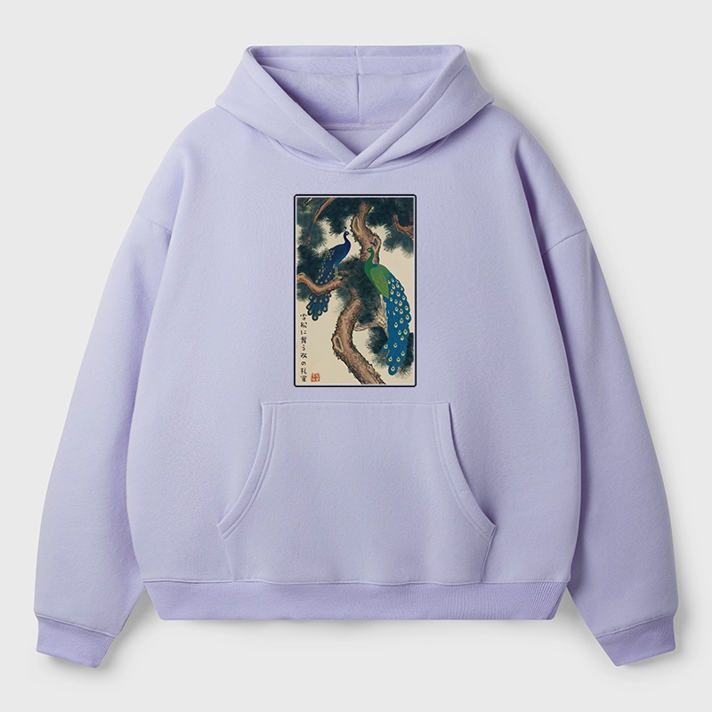 Tokyo-Tiger Peacocks in Snowy Pines Aldult Fleece Hoodie