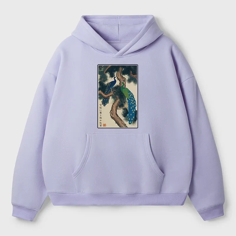 Tokyo-Tiger Peacocks in Snowy Pines Aldult Fleece Hoodie