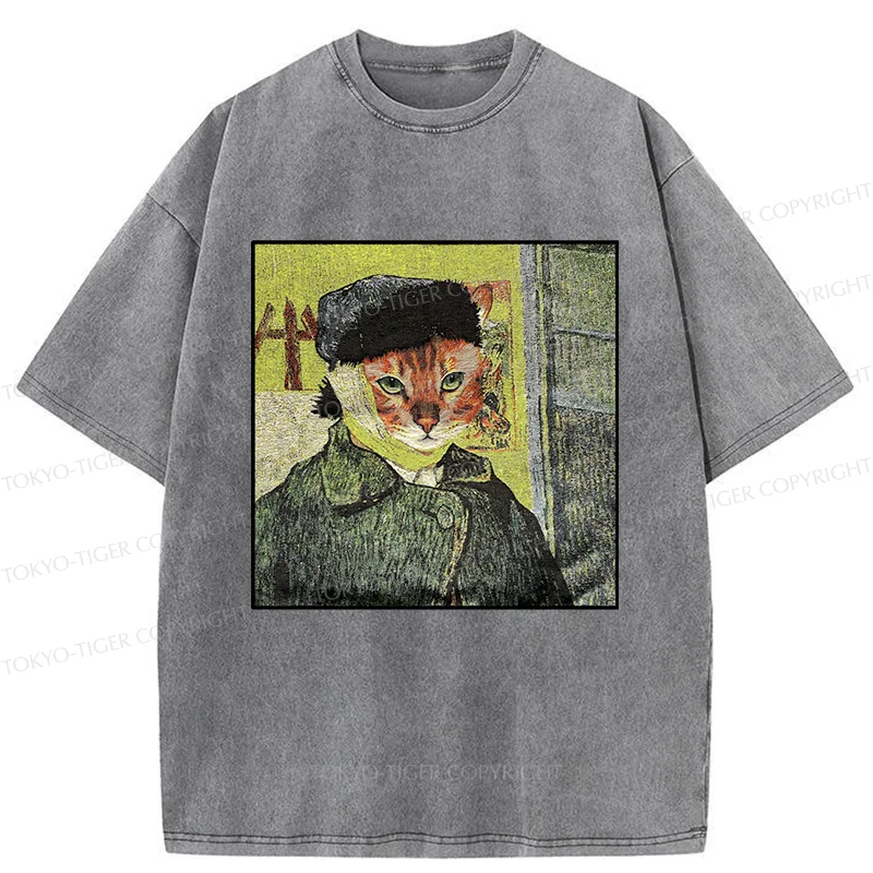 Tokyo-Tiger Van Gogh's Self-portrait Cat Washed T-Shirt