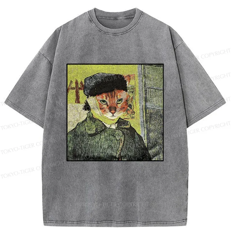 Tokyo-Tiger Van Gogh's Self-portrait Cat Washed T-Shirt