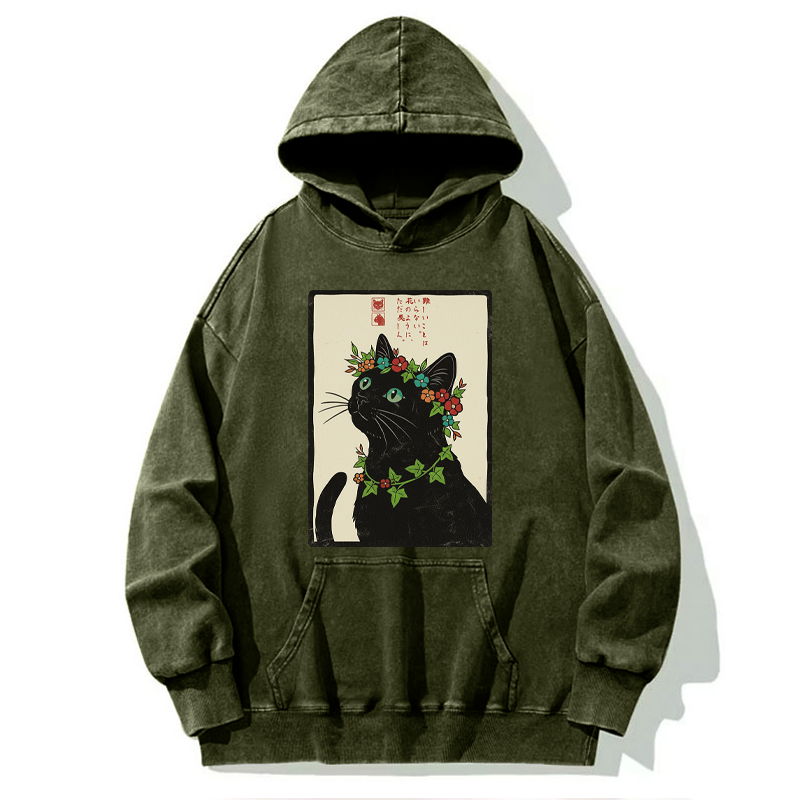 Tokyo-Tiger The Flower-Crowned Cat Washed Hoodie