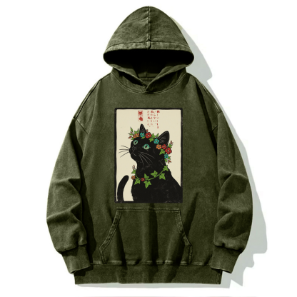 Tokyo-Tiger The Flower-Crowned Cat Washed Hoodie
