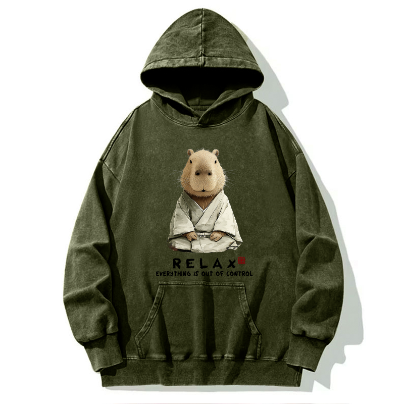 Tokyo-Tiger Zen Capybara：Relax, it's all chaos Washed Hoodie