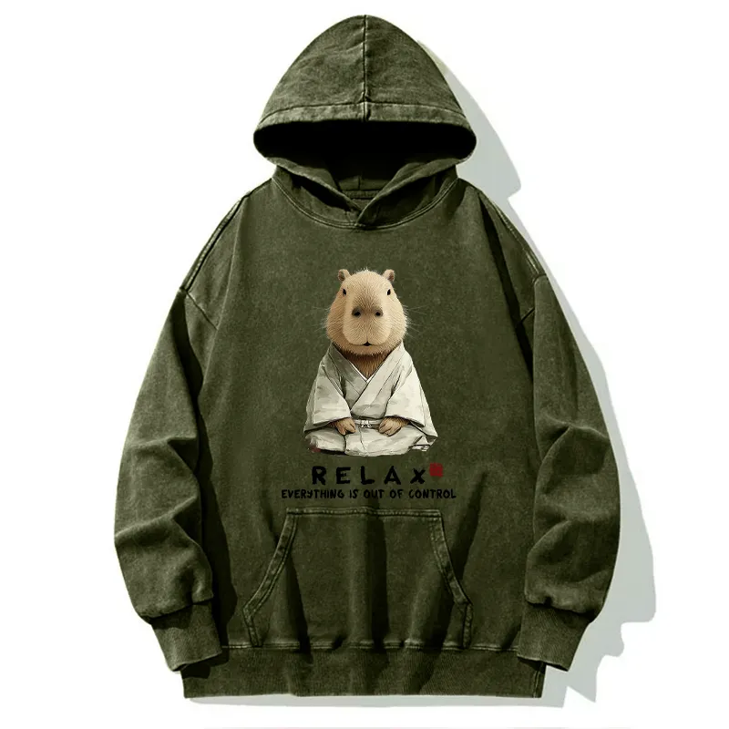 Tokyo-Tiger Zen Capybara：Relax, it's all chaos Washed Hoodie