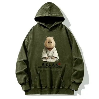 Tokyo-Tiger Zen Capybara：Relax, it's all chaos Washed Hoodie